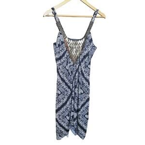 Venus Womens Black & White Paisley Metalic Studded Sleeveless Mini Dress Size M